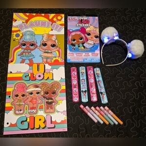 LOL Surprise Bundle. Stickers, lip gloss,‎ slap bracelets, folders, coin purse